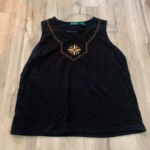 Vintage 1990's Black tank top with yellow embroidery
